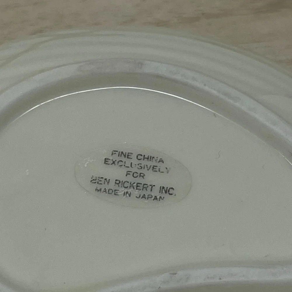 Vintage Ben Rickert Inc Fine China Curved Trinket Dish Ivory Gold Trim Japan MCM